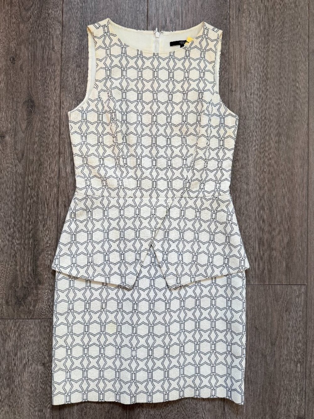 Tibi Ivory Black Geometric Cotton Peplum Dress Size 4
